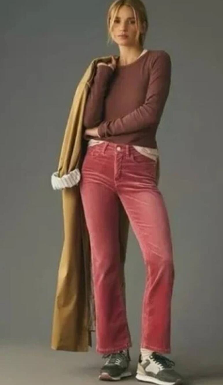 New Pilcro Yaya Mid-Rise Pink Corduroy Crop Flare Jeans - 26 waist